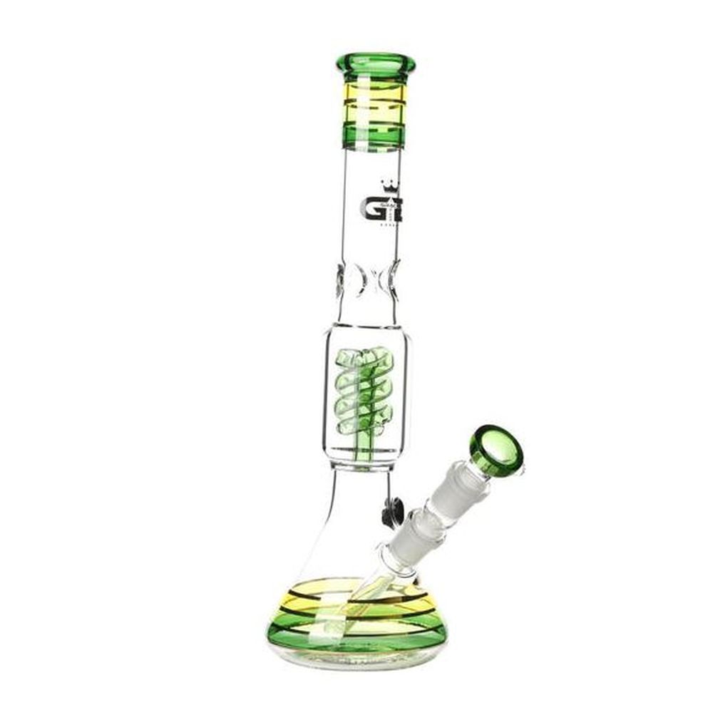 NBG734272-01 Rasta style beaker bong with coiled spiral perc Green-1