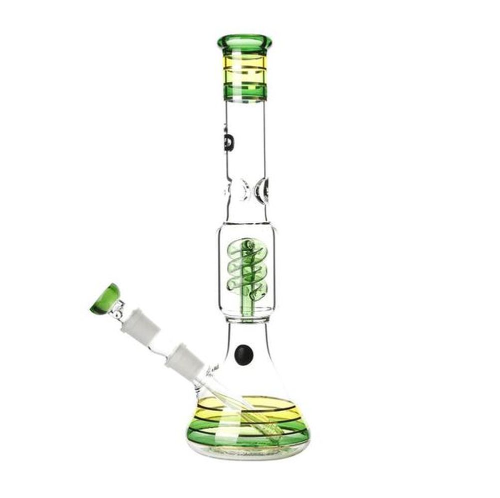 NBG734272-01 Rasta style beaker bong with coiled spiral perc Green-2