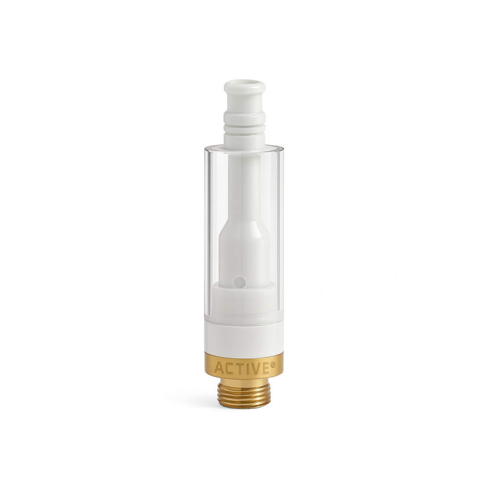ACTIVE EZ Click Ceramic Pro 1.4 ohm ceramic core cartridge alongside compatible 510-thread battery