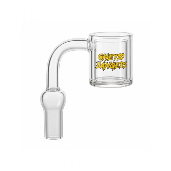 Ghetto Banger double wall quartz banger 10mm male joint with bubble carb cap on white background