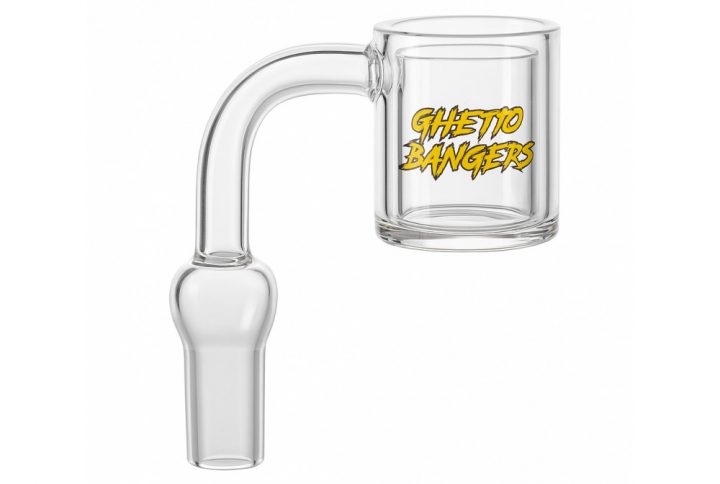 Ghetto Banger double wall quartz banger 10mm male joint with bubble carb cap on white background