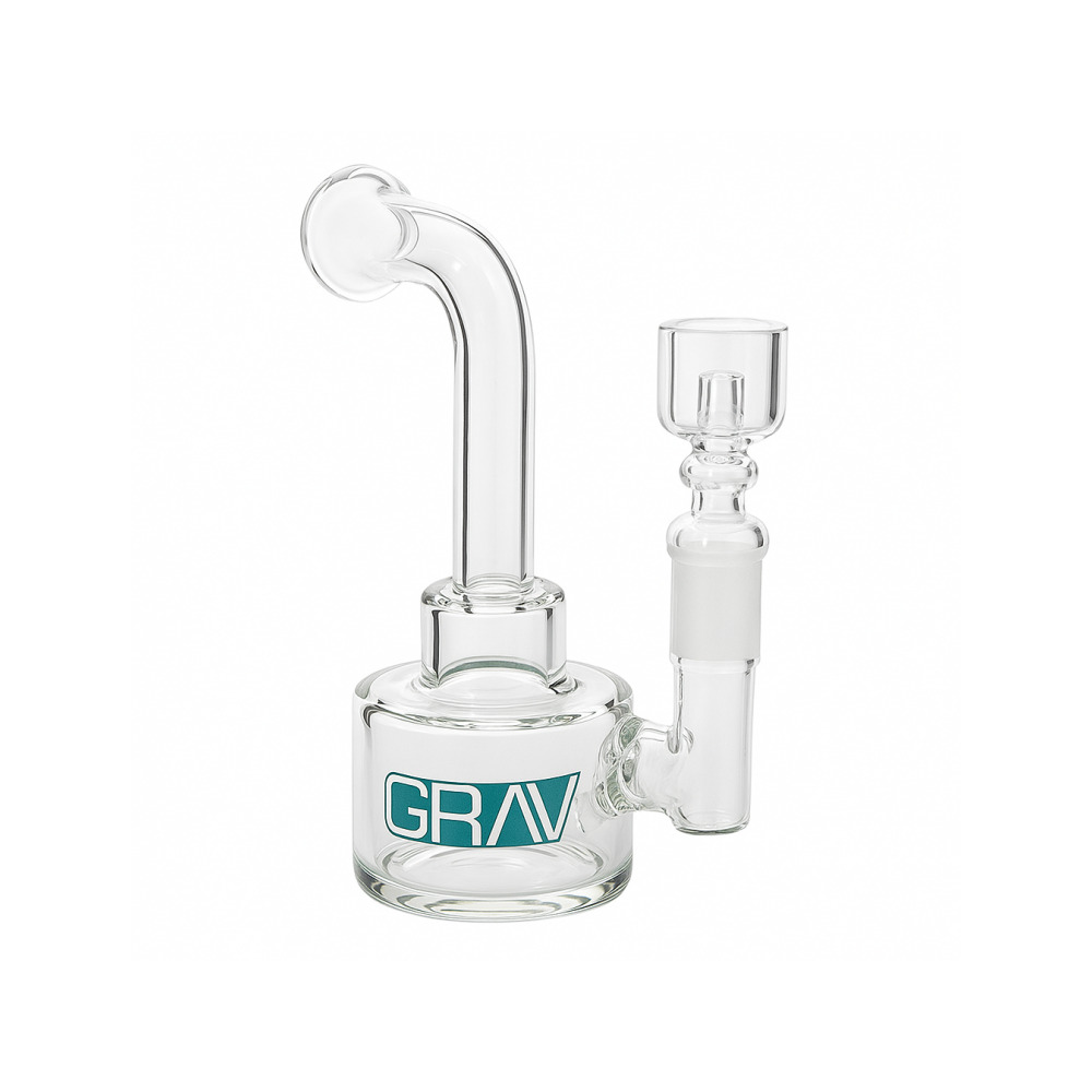 GRAV Labs Circuit mini rig teal logo puck base close-up showing Water Jet Perc