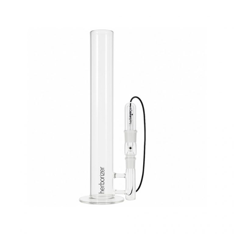 Herborizer Tube desktop vaporiser 45cm full borosilicate glass standing upright on white background