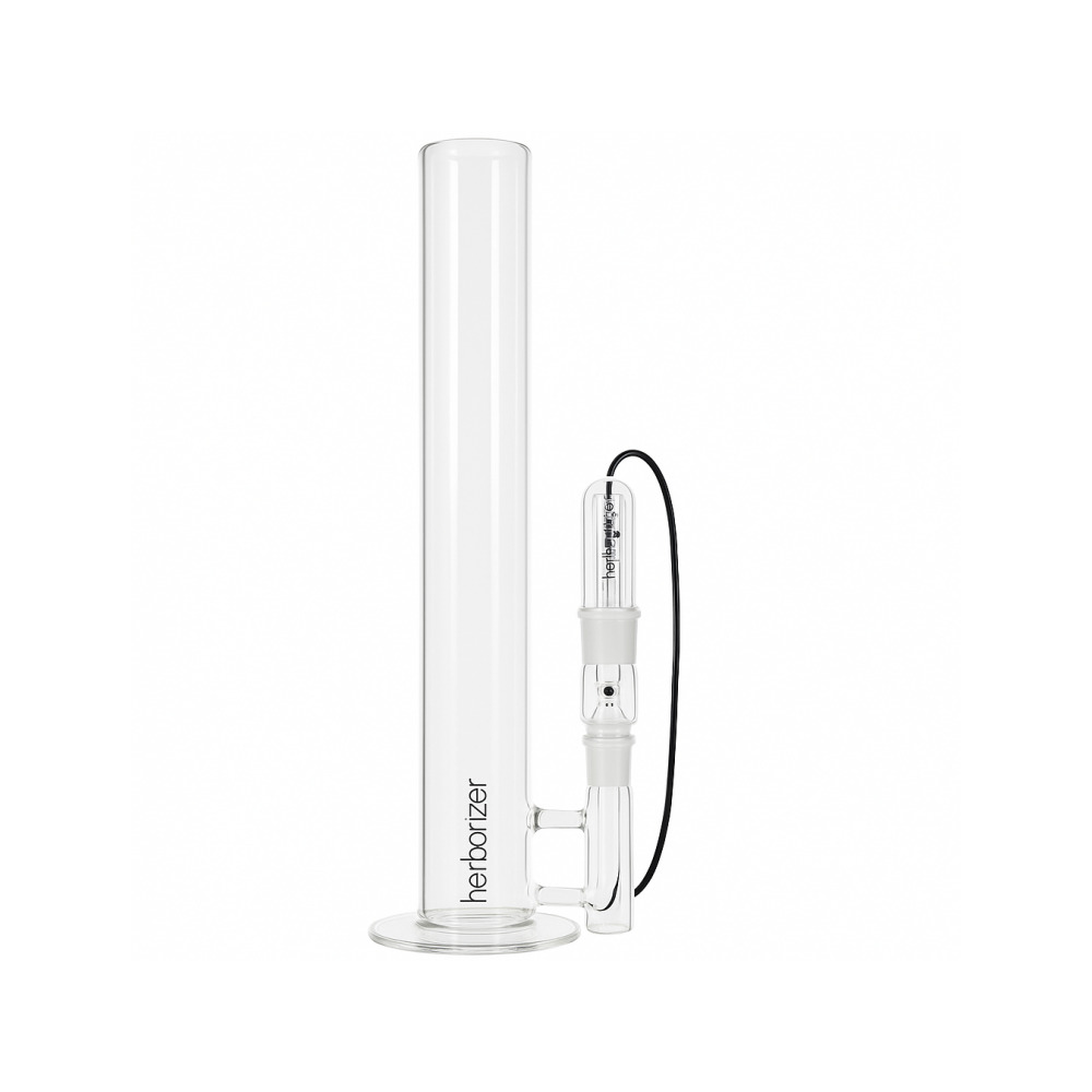 Herborizer Tube desktop vaporiser 45cm full borosilicate glass standing upright on white background