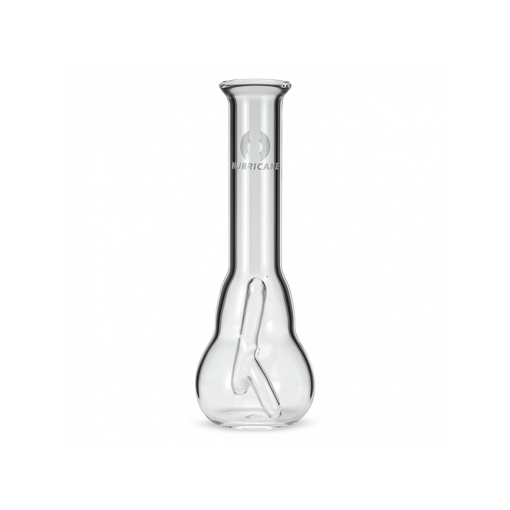 Full side view of the Hurricane DTI600 Clear OM bong displaying the cyclone chamber arrangement