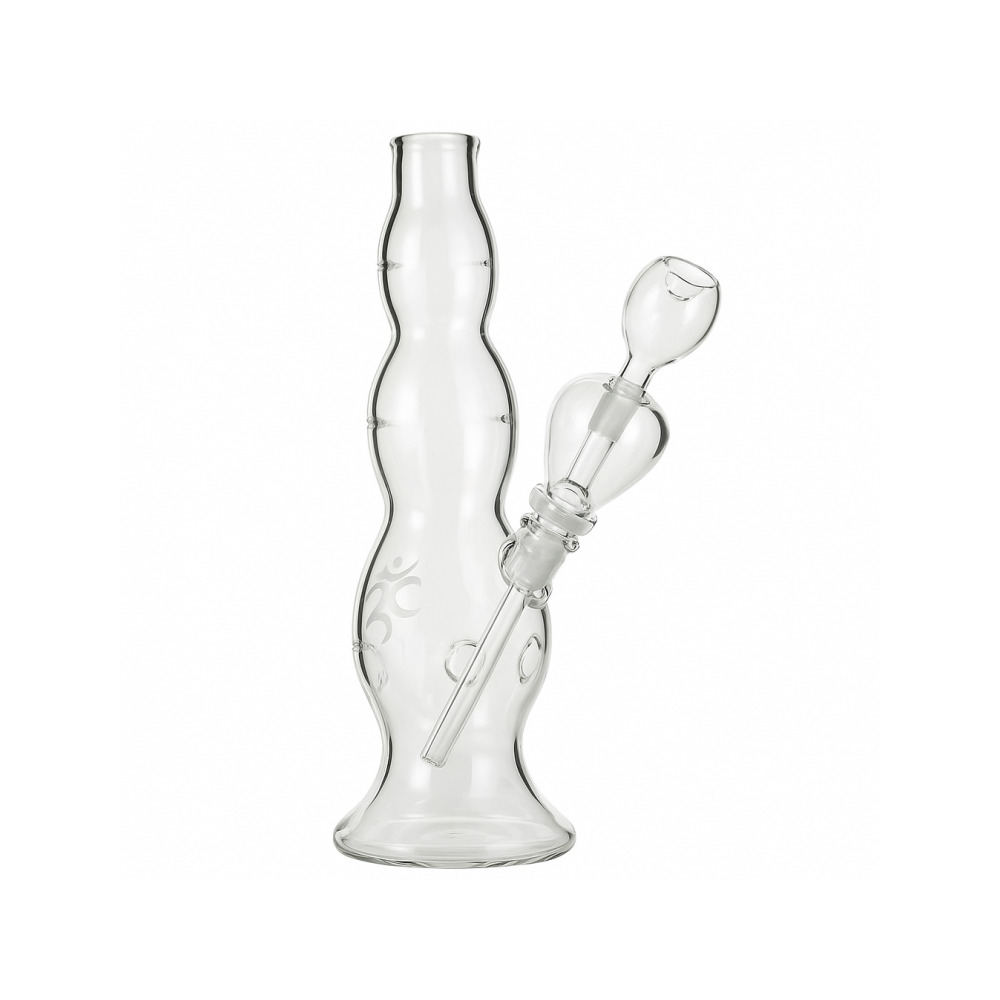 Hurricane DTI600 ashcatcher attachment connected to the downstem on the clear glass bong