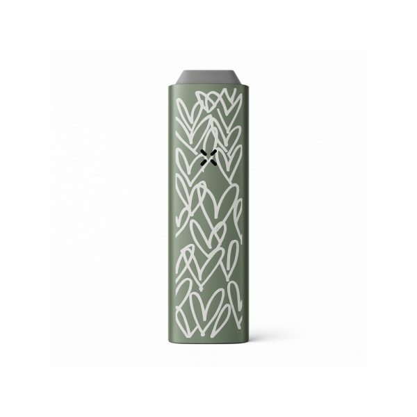PAX Plus James Goldcrown Sage Kit with laser-engraved Hearts design, shown alongside included mouthpieces, oven lids, concentrate insert and multi-tool