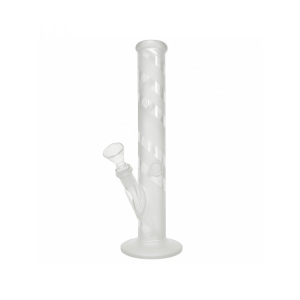 Close-up of sandblasted finish and white stripe detail on Namaste glass bong