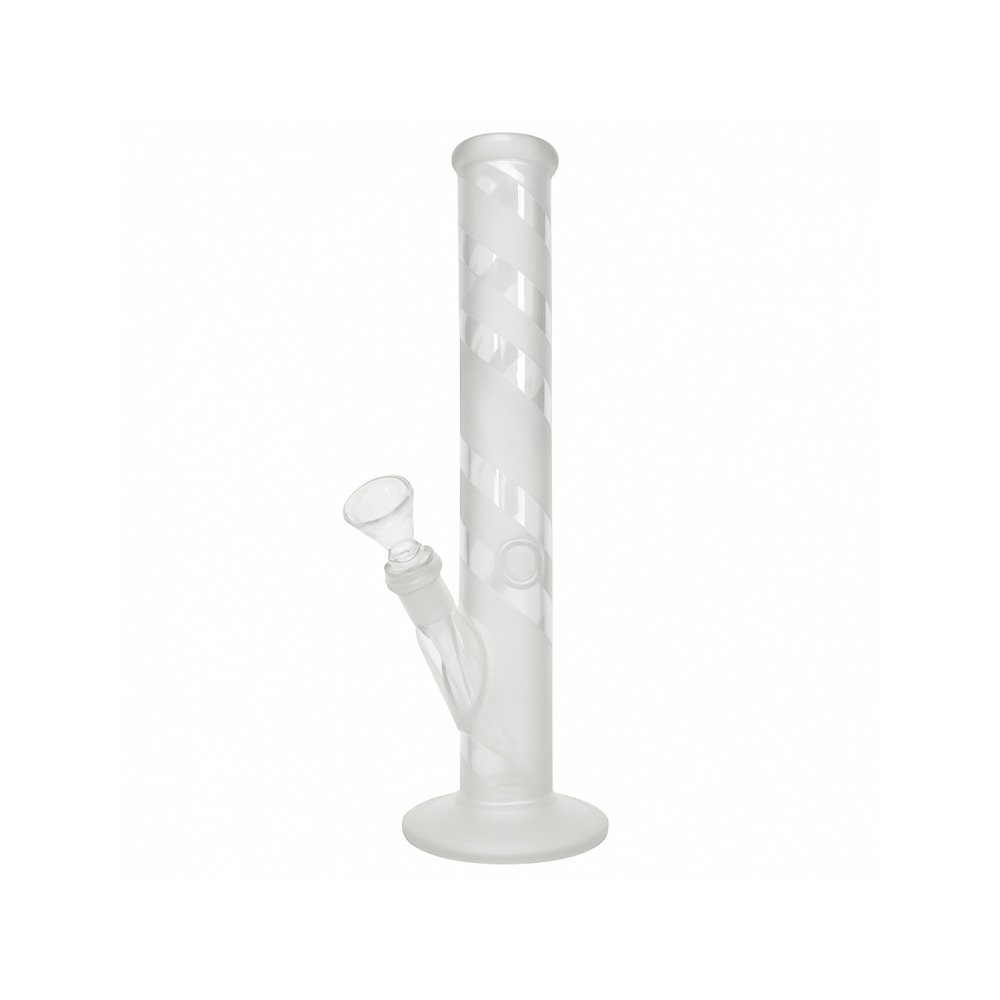 Close-up of sandblasted finish and white stripe detail on Namaste glass bong
