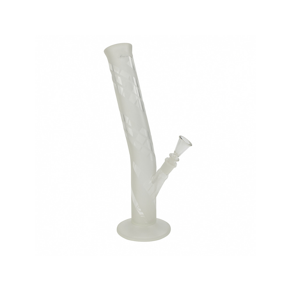 Side profile view of 43cm sandblasted glass bong showing full height