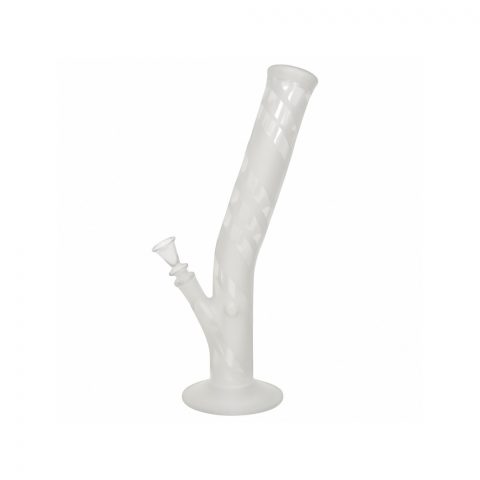 Sandblasted glass bong with reclining shaft and 18.8mm joint on white background