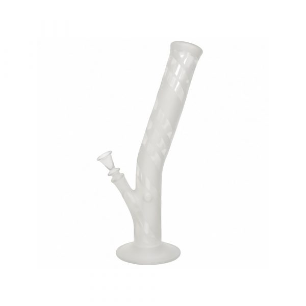Sandblasted glass bong with reclining shaft and 18.8mm joint on white background