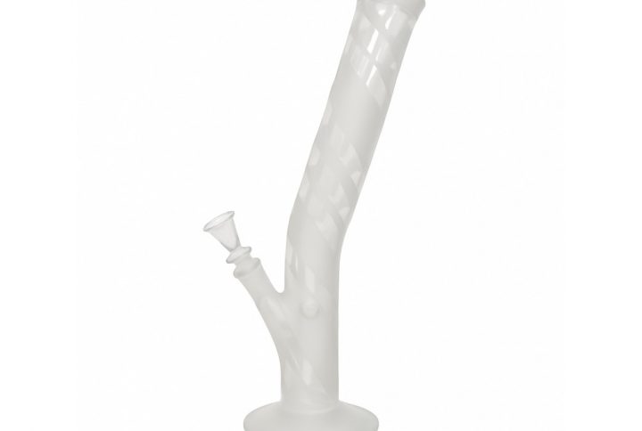 Sandblasted glass bong with reclining shaft and 18.8mm joint on white background