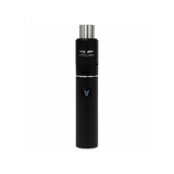 Utillian 5 wax vaporizer in black with stainless steel body and USB charger included