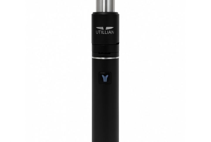 Utillian 5 wax vaporizer in black with stainless steel body and USB charger included