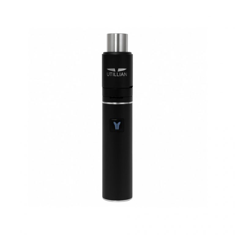 Utillian 5 wax vaporizer in black with stainless steel body and USB charger included