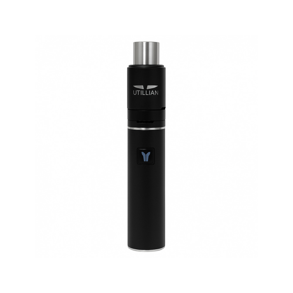 Utillian 5 wax vaporizer in black with stainless steel body and USB charger included