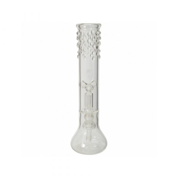 Close-up of the dual 5-arm tree percolators inside the WeedStar Messias Illusion Ice bong