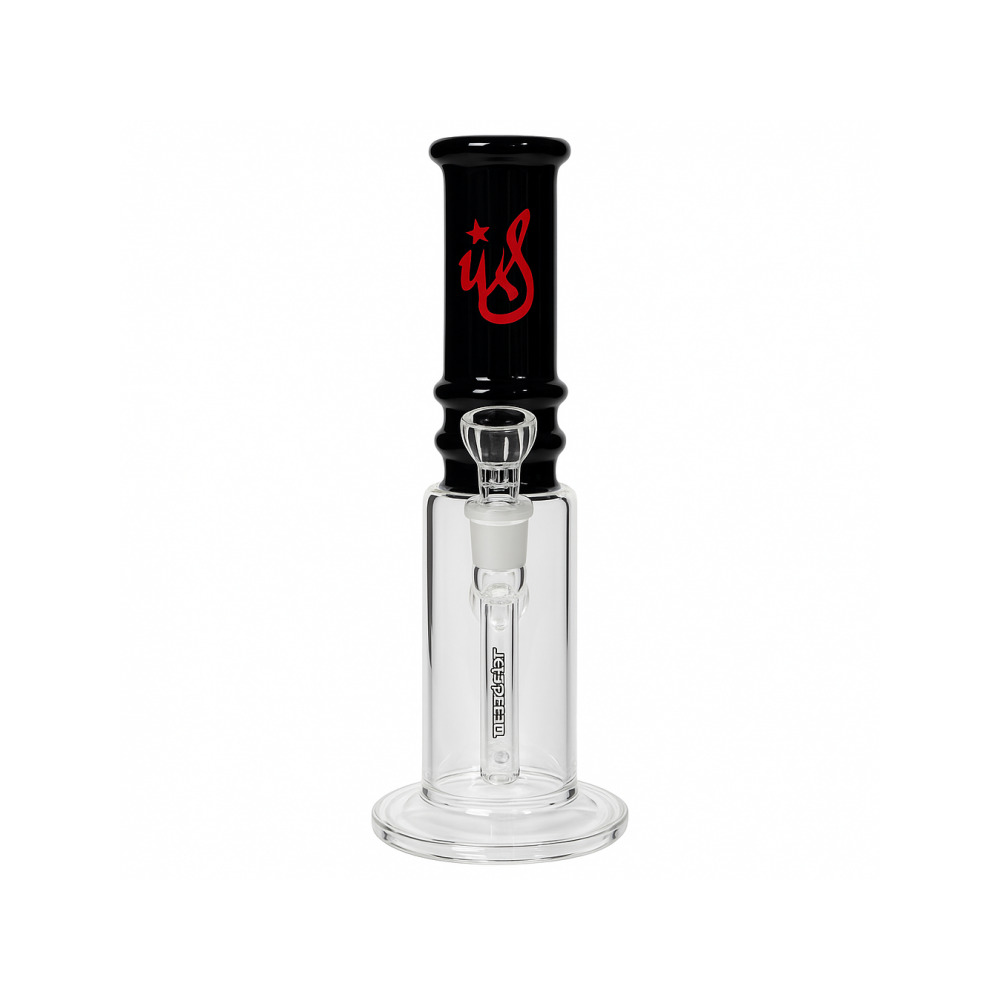 WeedStar Steamboat straight tube stemless bong in opaque black glass full view