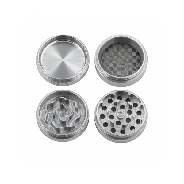 Close-up of SX4 40mm grinder teeth and pollen mesh screen inside the collection chamber