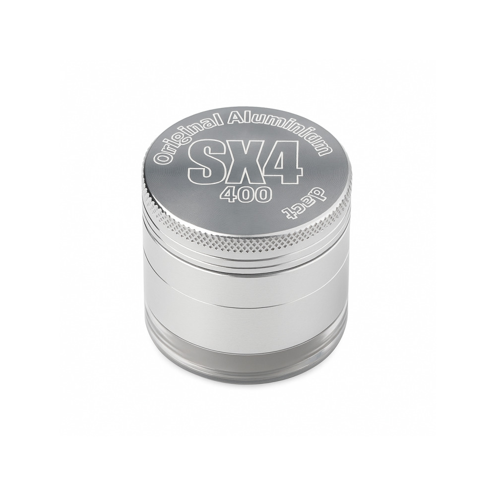 SX4 aluminium dry herb grinder 40mm compact size shown from above with lid closed
