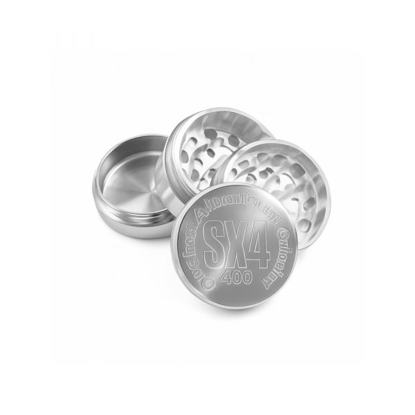 40mm 4 part aluminium dry herb grinder SX4 shown disassembled displaying all four chambers