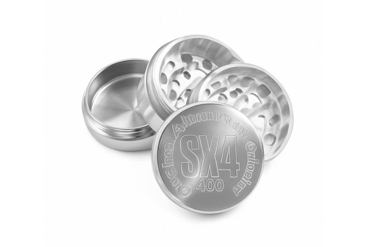 40mm 4 part aluminium dry herb grinder SX4 shown disassembled displaying all four chambers