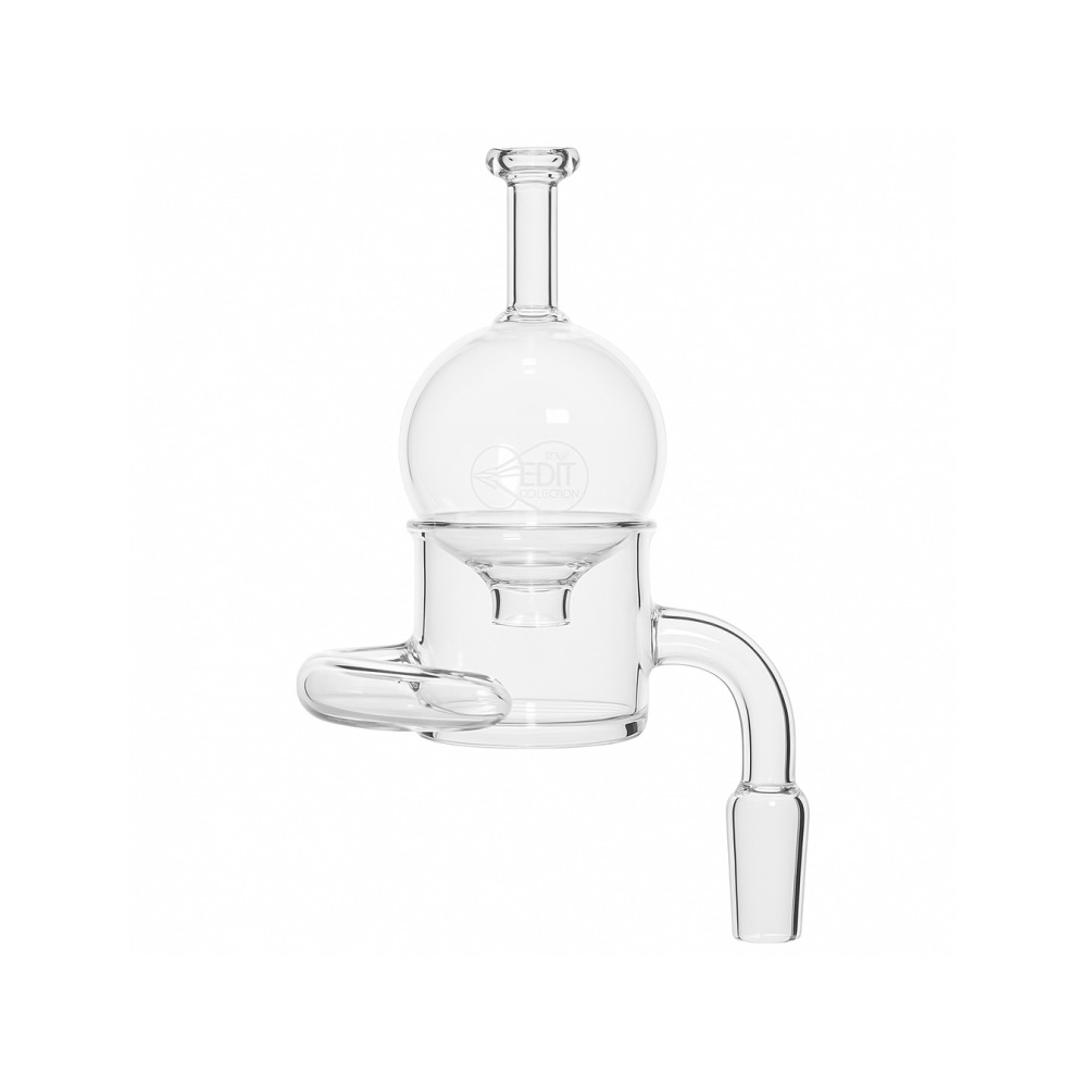 Globe-style carb cap placed on top of the 50mm XXL thermal banger ready for a low-temperature dab session