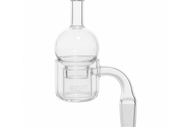 50mm XXL thermal quartz banger with globe carb cap, 45-degree 14mm male joint, EDIT Collection clear
