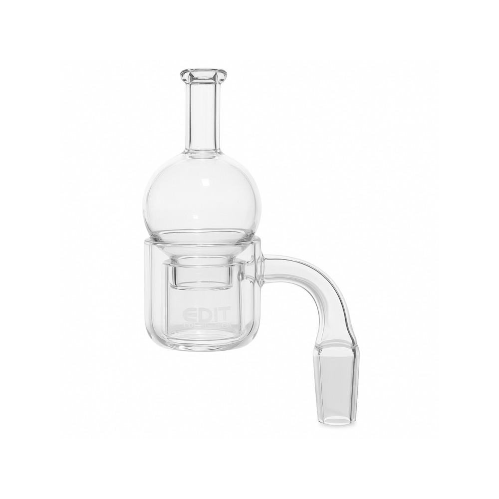 50mm XXL thermal quartz banger with globe carb cap, 45-degree 14mm male joint, EDIT Collection clear
