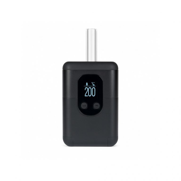 Arizer ArGo portable vaporizer in hand showing compact size and retractable mouthpiece