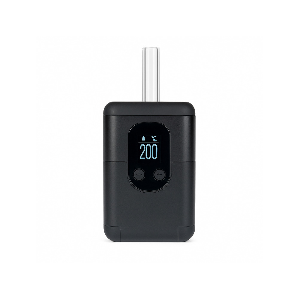 Arizer ArGo portable vaporizer in hand showing compact size and retractable mouthpiece