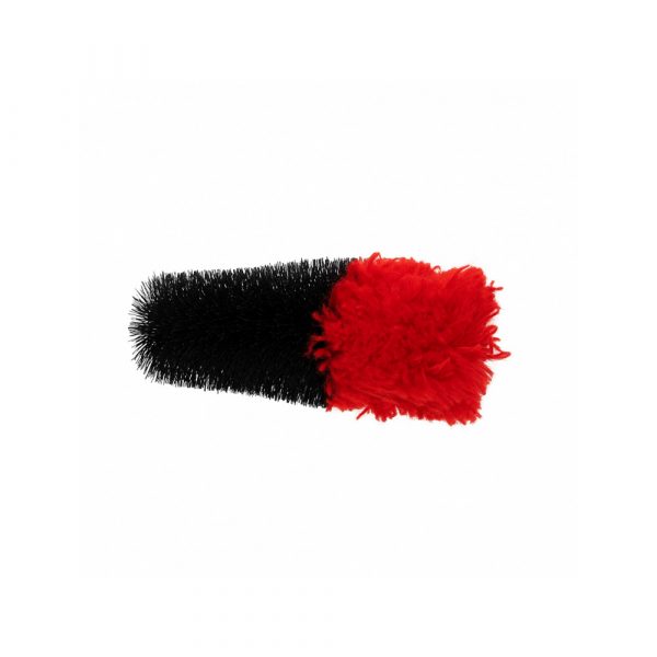 Close-up of semi-hard black bristles and soft red tip on the Black Leaf cleaning brush