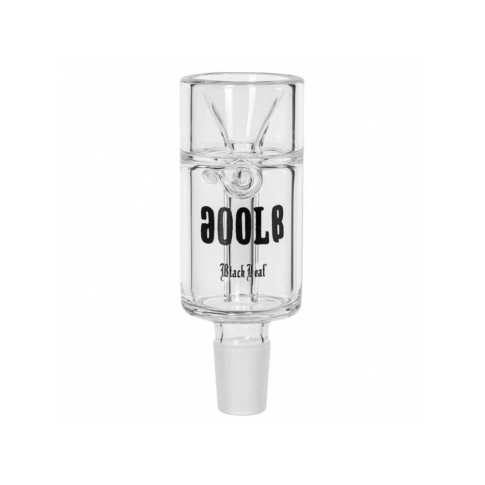 Black Leaf Cool B precooler bowl showing the Cool B branded print on the glass chamber