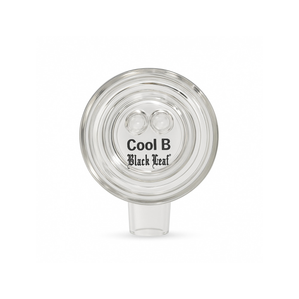 Black Leaf Cool B 13cm precooler bowl attached to a glass bong with water inside the chamber