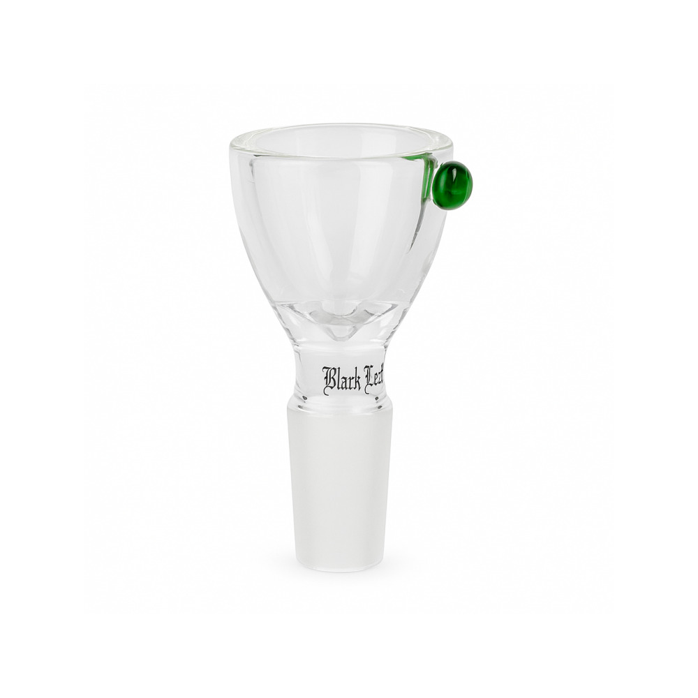 Close-up of the engraved fly motif on the Black Leaf limited edition glass bong bowl