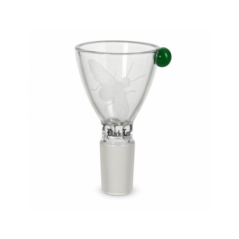 Black Leaf Fly Art Limited Edition 14.5mm glass bowl with engraved fly design on white background