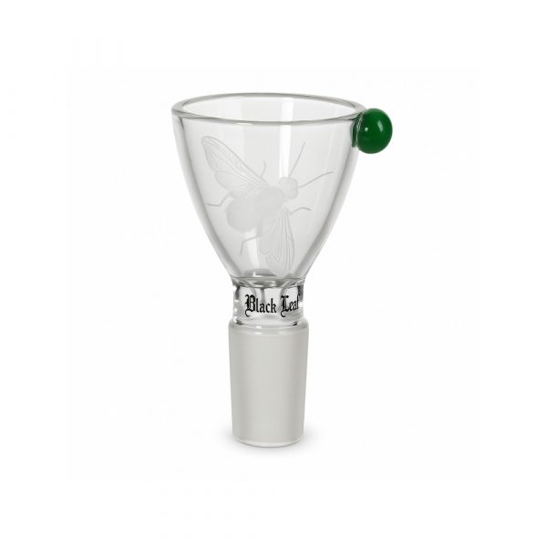 Black Leaf Fly Art Limited Edition 14.5mm glass bowl with engraved fly design on white background