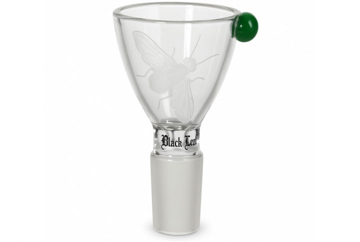 Black Leaf Fly Art Limited Edition 14.5mm glass bowl with engraved fly design on white background