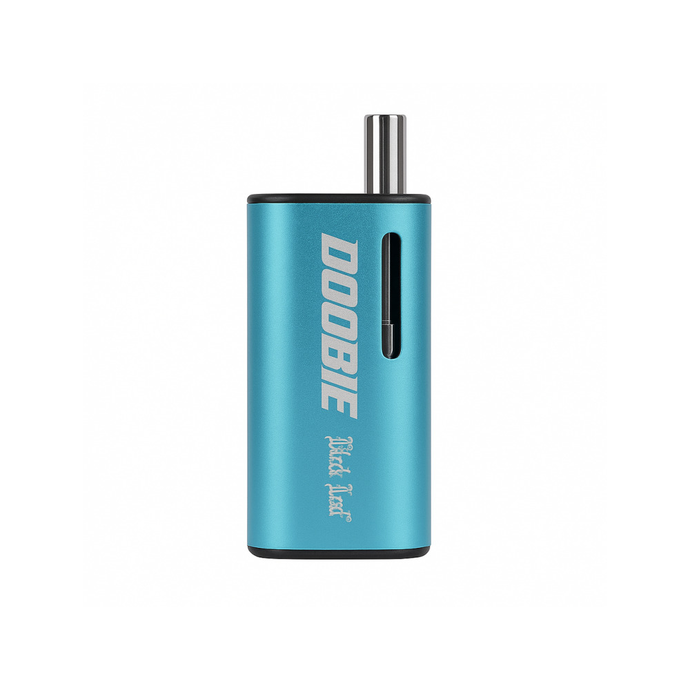 Black Leaf Doobie CBD vaporizer held in hand to show compact portable size
