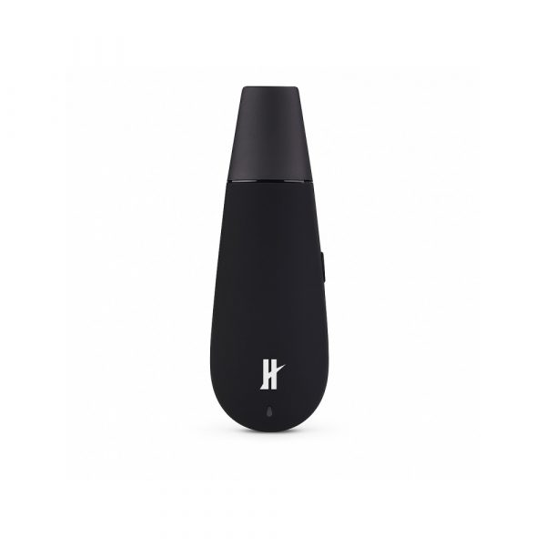 Black Mamba dry herb vaporizer with glass mouthpiece and rubber finish body shown with included accessories