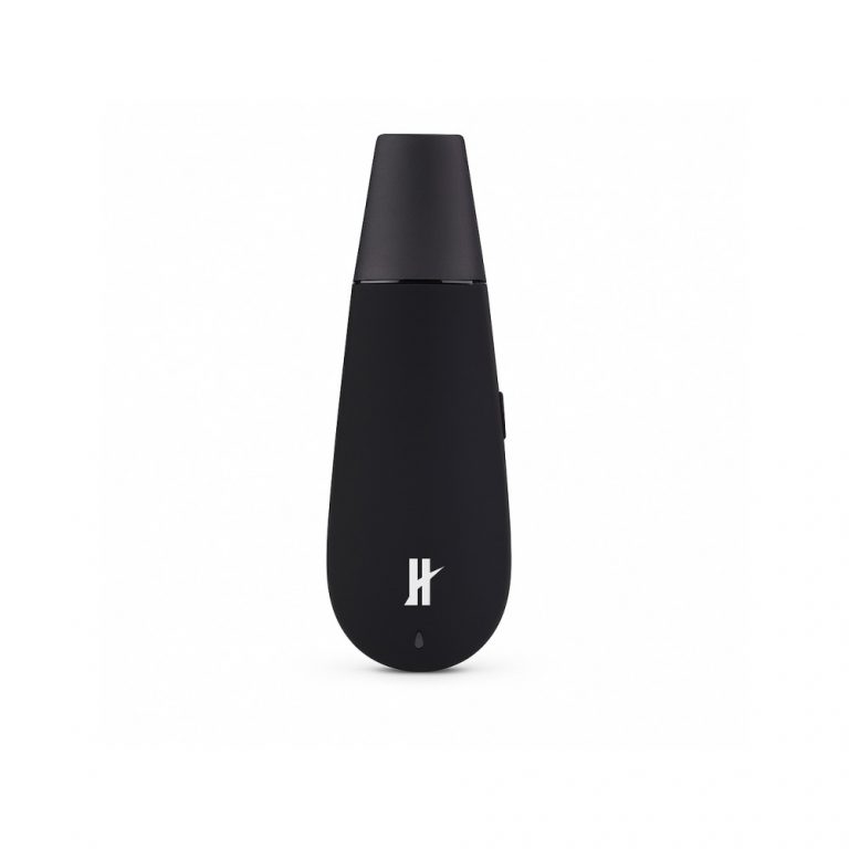 Black Mamba dry herb vaporizer with glass mouthpiece and rubber finish body shown with included accessories