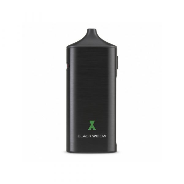 Black Widow dry herb vaporizer in black by Kingstons showing ceramic oven and stainless steel mouthpiece