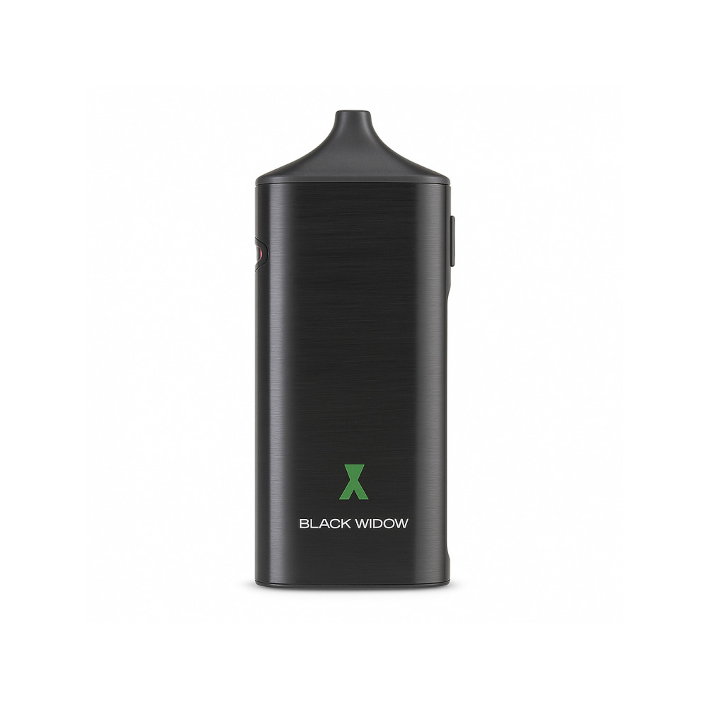 Black Widow dry herb vaporizer in black by Kingstons showing ceramic oven and stainless steel mouthpiece