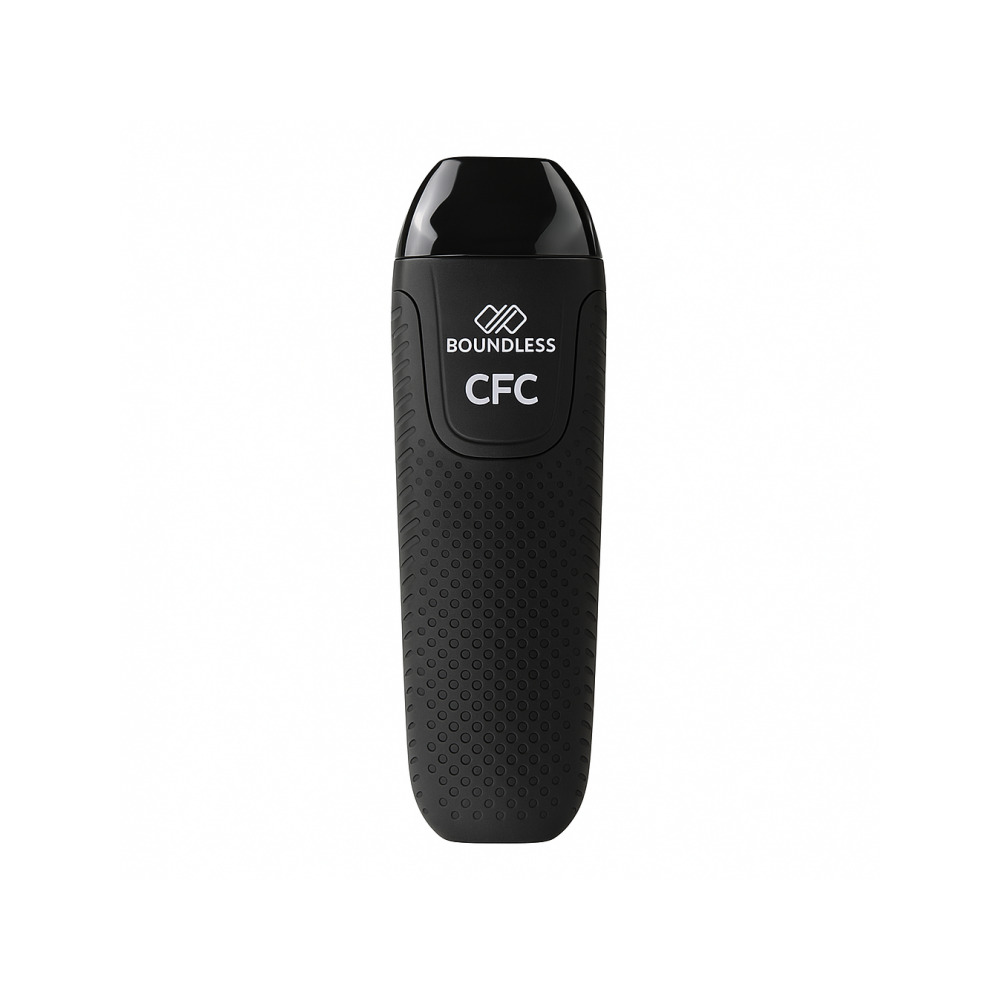 Boundless CFC portable dry herb vaporizer with mouthpiece removed showing ceramic heating chamber
