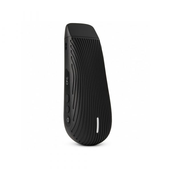 Boundless CFC portable vaporizer in black with ribbed rubber finish shown from the front