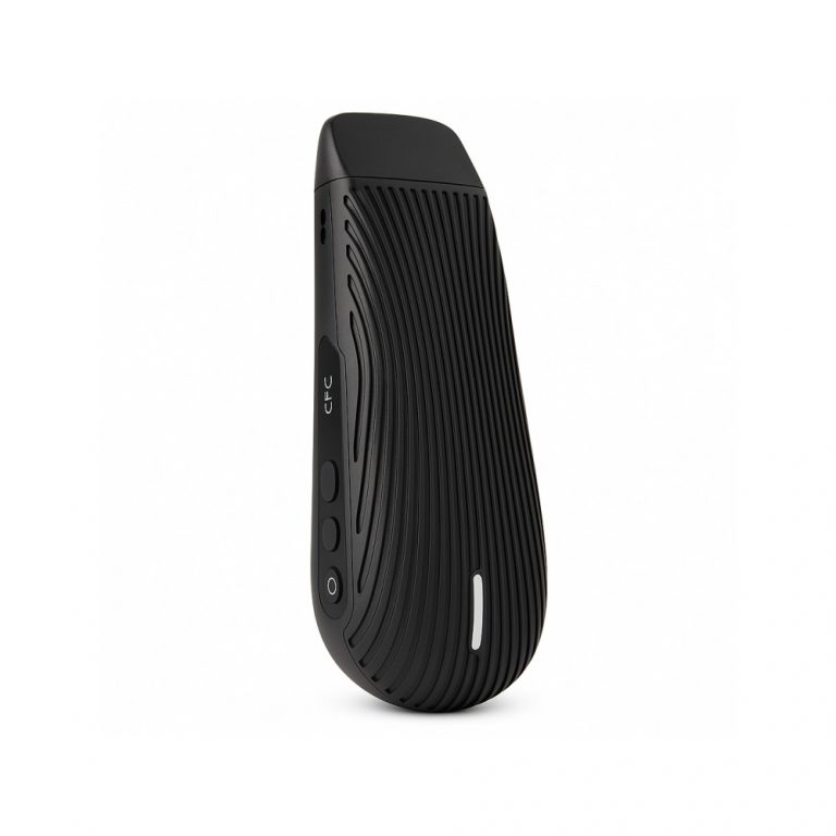 Boundless CFC portable vaporizer in black with ribbed rubber finish shown from the front