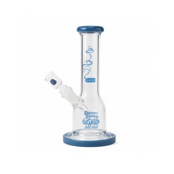 Close-up of the double-tier showerhead percolator inside the Cheech and Chong Jade East bong