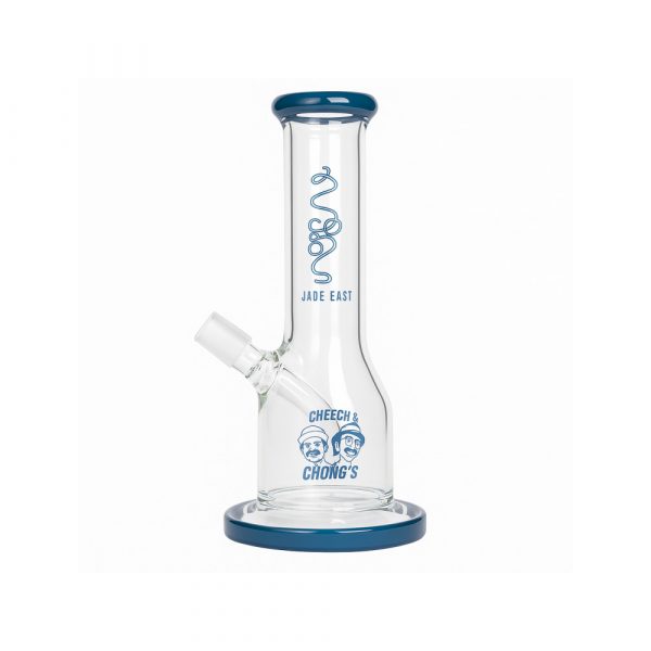 Cheech and Chong Jade East Dark Blue Bong full view showing dark blue borosilicate glass and jade green accents