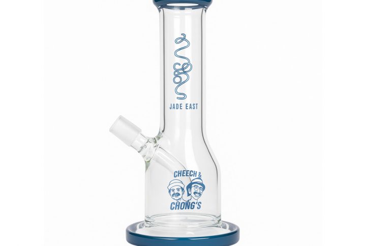 Cheech and Chong Jade East Dark Blue Bong full view showing dark blue borosilicate glass and jade green accents